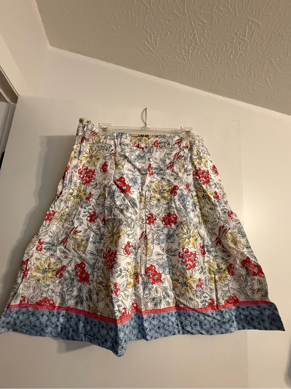 Talbots White Floral A-Line Skirt with Red, Yellow & Blue Accents